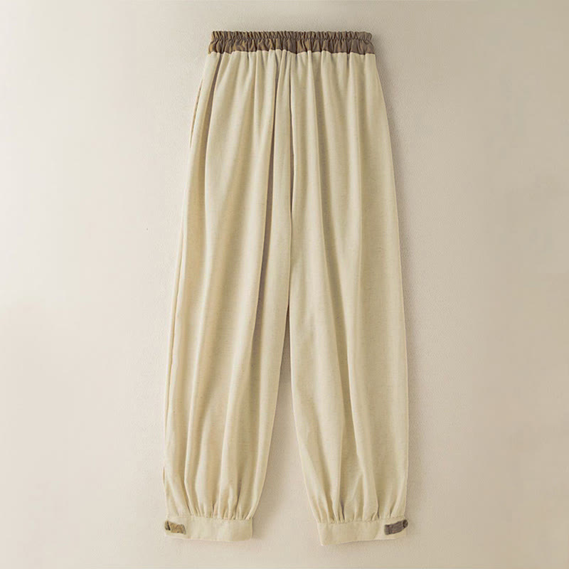 Pantalones harén de algodón liso con cordón y bolsillos para mujer con Buddha Stones - image 1