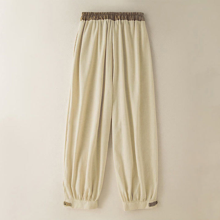 Pantalones harén de algodón liso con cordón y bolsillos para mujer con Buddha Stones - image 1