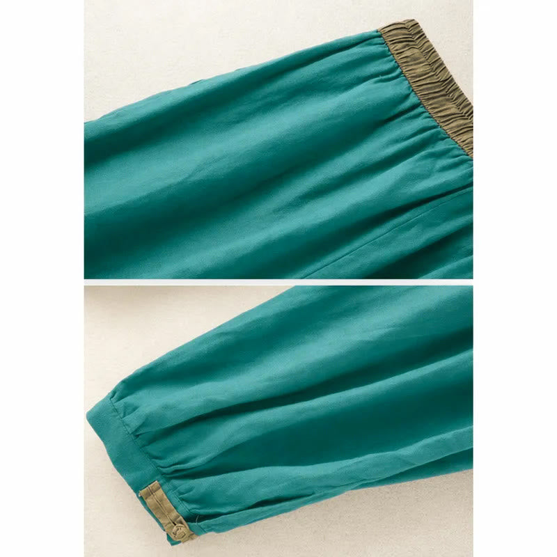 Pantalones harén de algodón liso con cordón y bolsillos para mujer con Buddha Stones - image 15