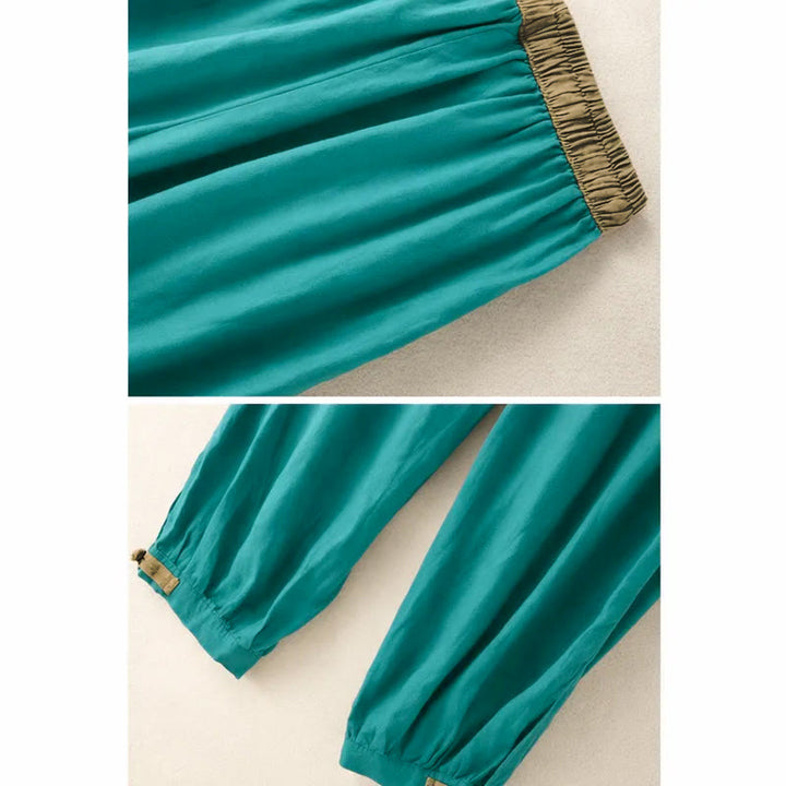 Pantalones harén de algodón liso con cordón y bolsillos para mujer con Buddha Stones - image 16