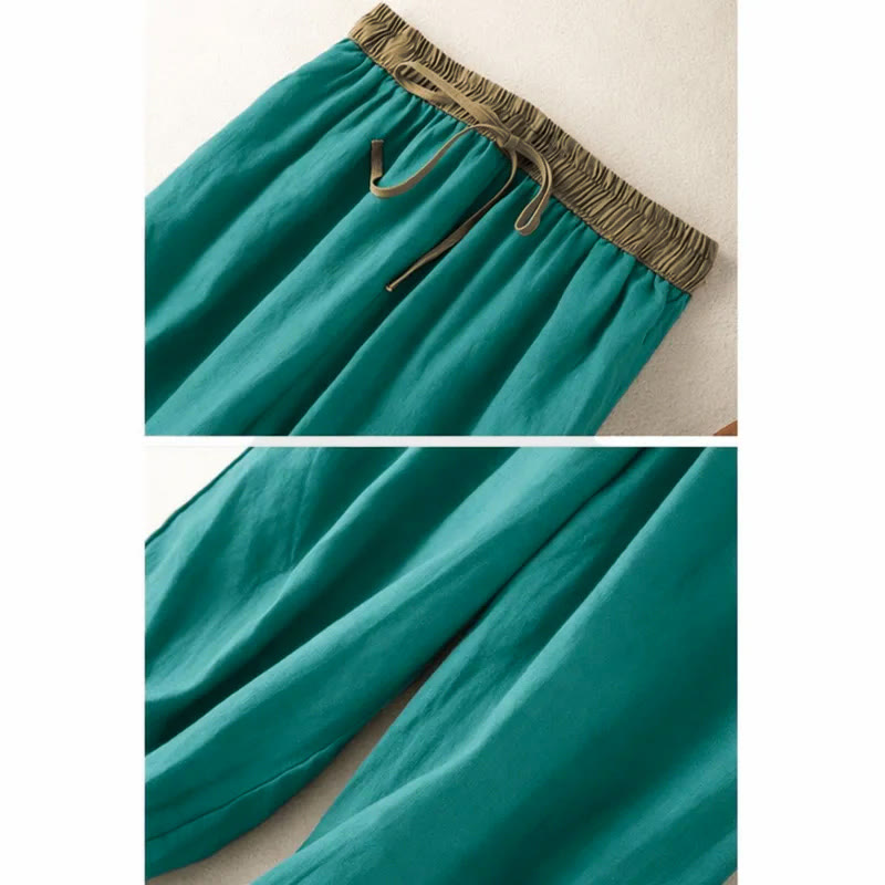 Pantalones harén de algodón liso con cordón y bolsillos para mujer con Buddha Stones - image 13
