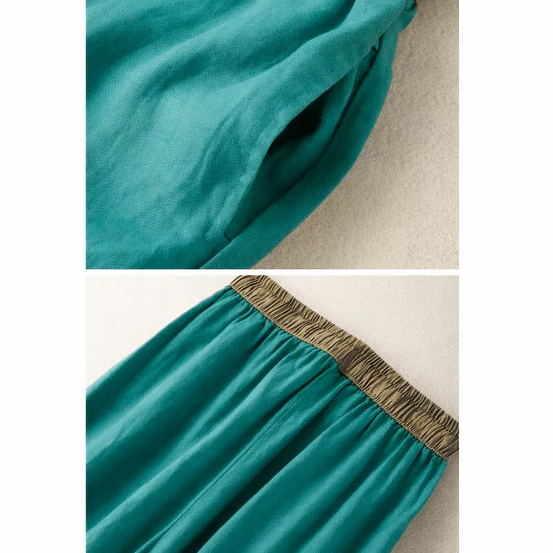 Pantalones harén de algodón liso con cordón y bolsillos para mujer con Buddha Stones - image 17
