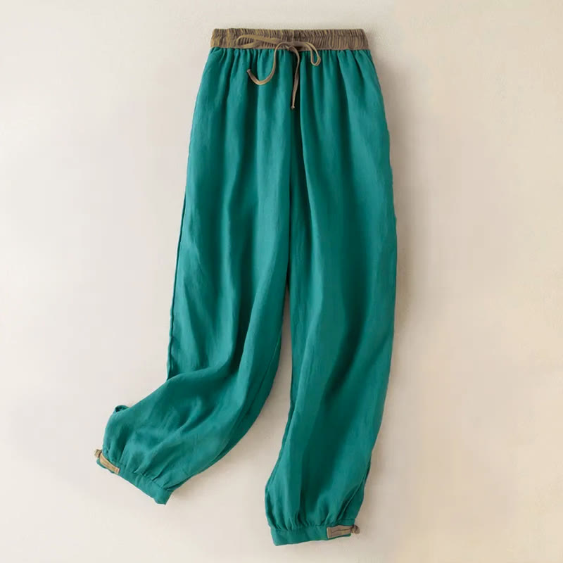 Pantalones harén de algodón liso con cordón y bolsillos para mujer con Buddha Stones - Turquesa medio - US16，UK/AU20，EU48 (3XL) - image 11