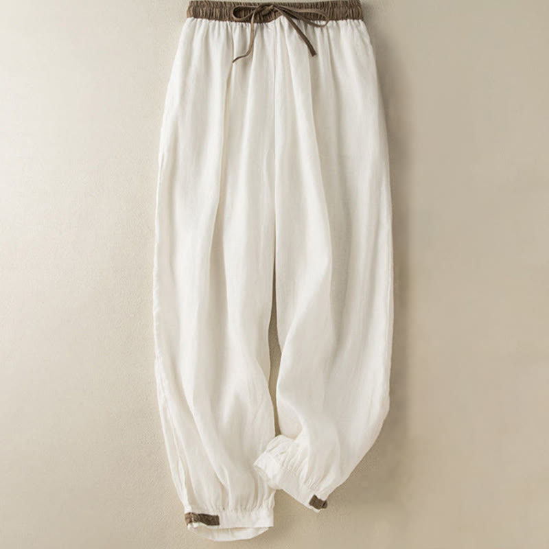 Pantalones harén de algodón liso con cordón y bolsillos para mujer con Buddha Stones - Blanco - US16，UK/AU20，EU48 (3XL) - image 6