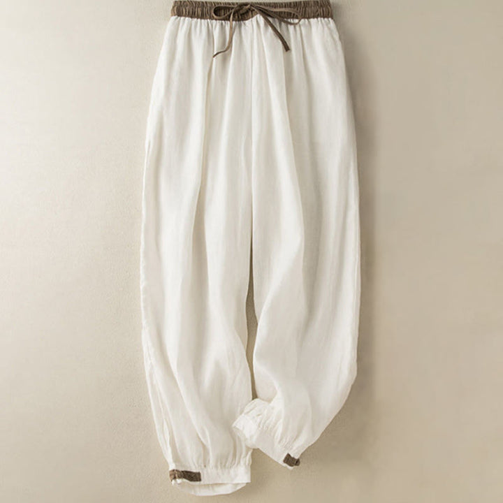 Pantalones harén de algodón liso con cordón y bolsillos para mujer con Buddha Stones - Blanco - US16，UK/AU20，EU48 (3XL) - image 6