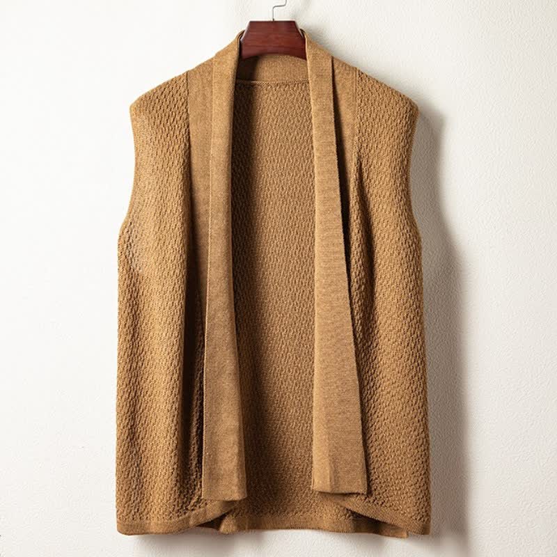Buddha Stones Kimono de hombre de punto liso con abertura lateral, estilo minimalista e informal para otoño. - Broncearse - US/UK/AU42, EU52 (3XL) - image 0