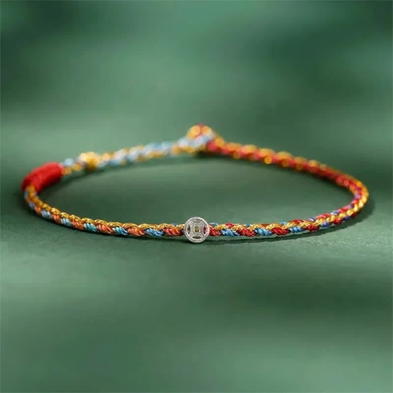 Buddha Stones Pulsera de la fortuna trenzada de plata de ley 925 de colores - Rojo Azul - 7,1–7,5 pulgadas (18–19 cm) - image 2