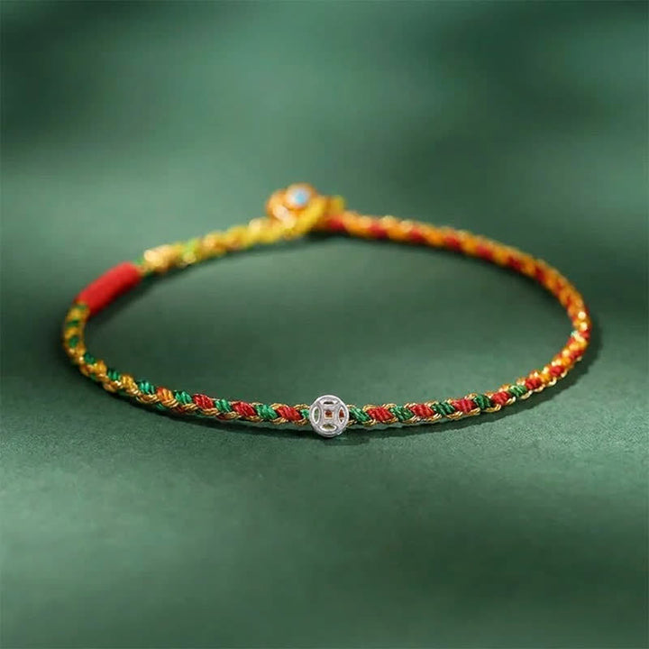 Buddha Stones Pulsera de la fortuna trenzada de plata de ley 925 de colores - Verde amarillo - 7,1–7,5 pulgadas (18–19 cm) - image 0