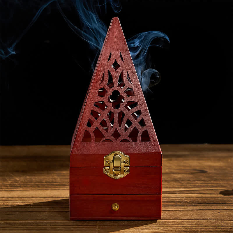 Caja ritual cuadrada de madera natural con Buddha Stones y quemador de incienso para purificación. - image 1