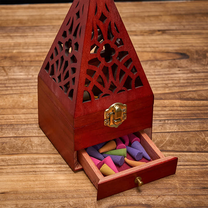 Caja ritual cuadrada de madera natural con Buddha Stones y quemador de incienso para purificación. - image 3