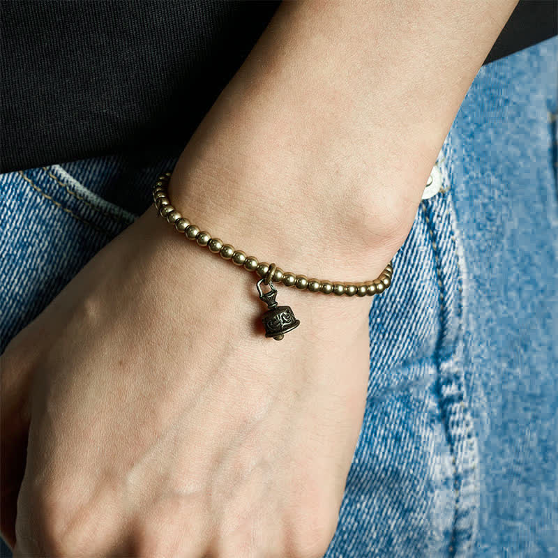 Buddha Stones Pulsera con colgante de campana y cuentas de cobre - 7,1–7,5 pulgadas (18–19 cm) - image 0