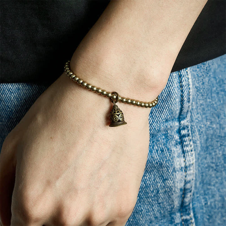 Buddha Stones Pulsera de la riqueza con cuentas de cobre, monedas chinas de cobre y campana. - image 4