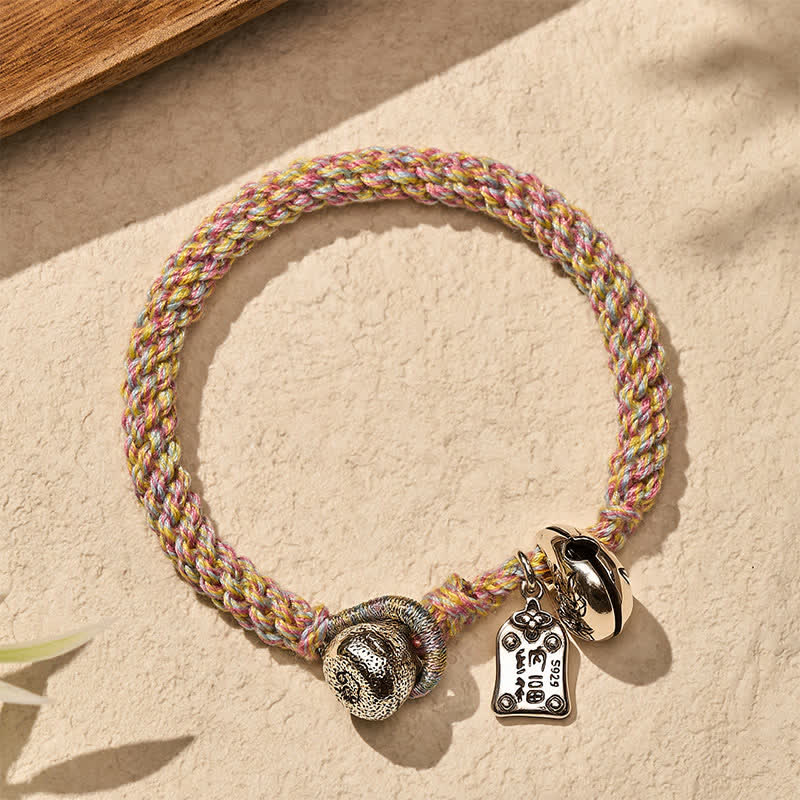 Buddha Stones Pulsera tibetana de cobre con diseño de campana de loto tejida a mano - image 3