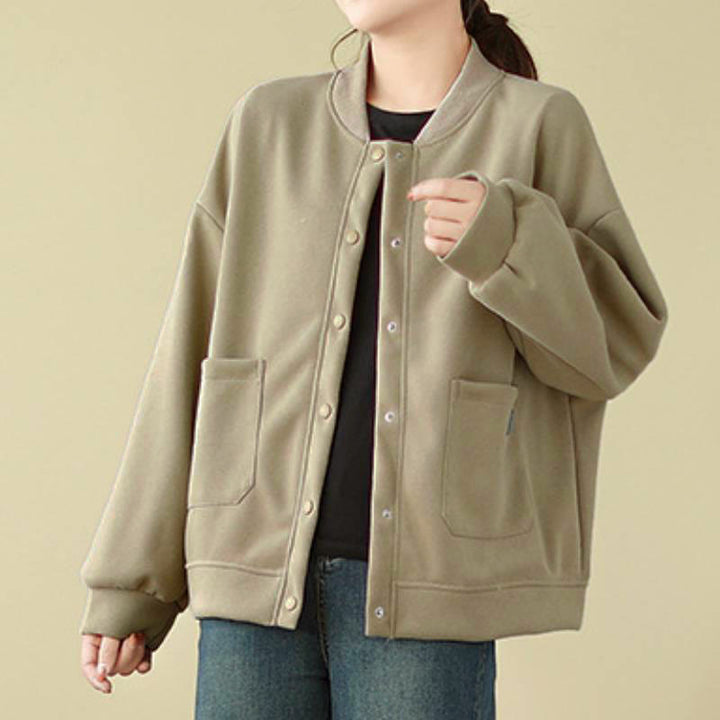 Buddha Stones Chaqueta minimalista de otoño para mujer, con botones y bolsillos. - image 7