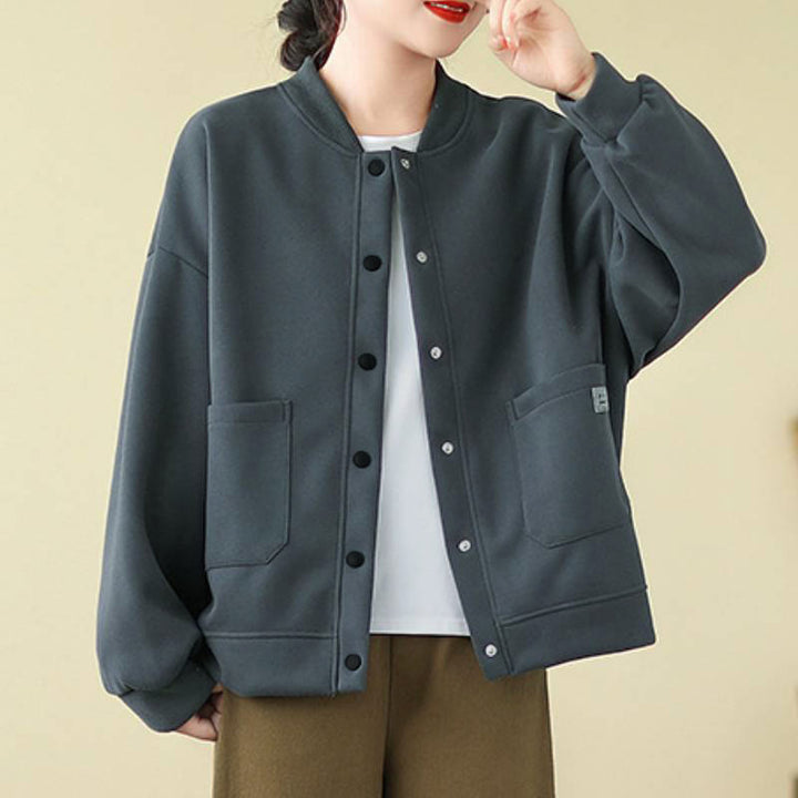 Buddha Stones Chaqueta minimalista de otoño para mujer, con botones y bolsillos. - image 14