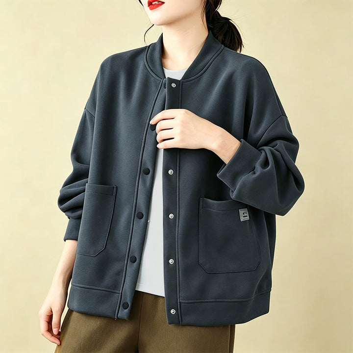 Buddha Stones Chaqueta minimalista de otoño para mujer, con botones y bolsillos. - image 15