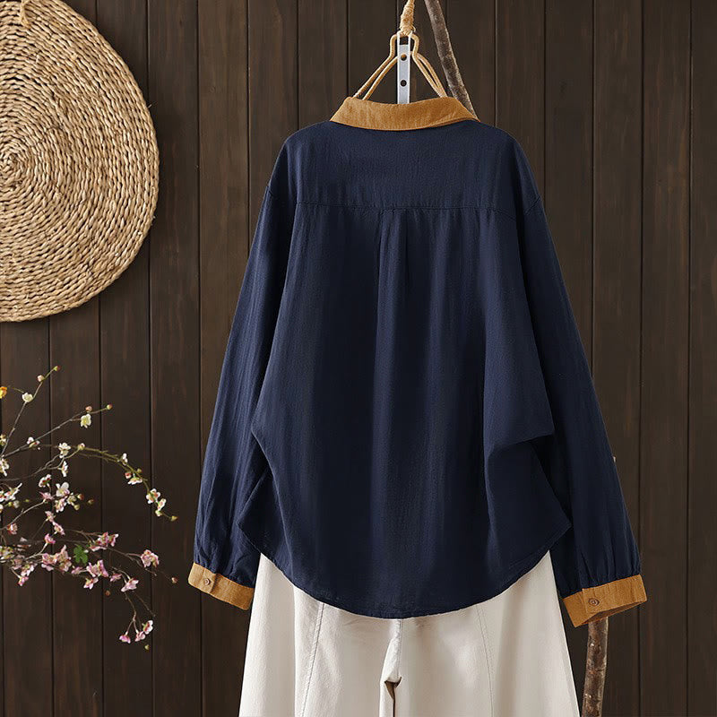 Buddha Stones Camisa de manga larga para mujer, estilo casual vintage, con botones y cuello en contraste, ideal para primavera. - image 1
