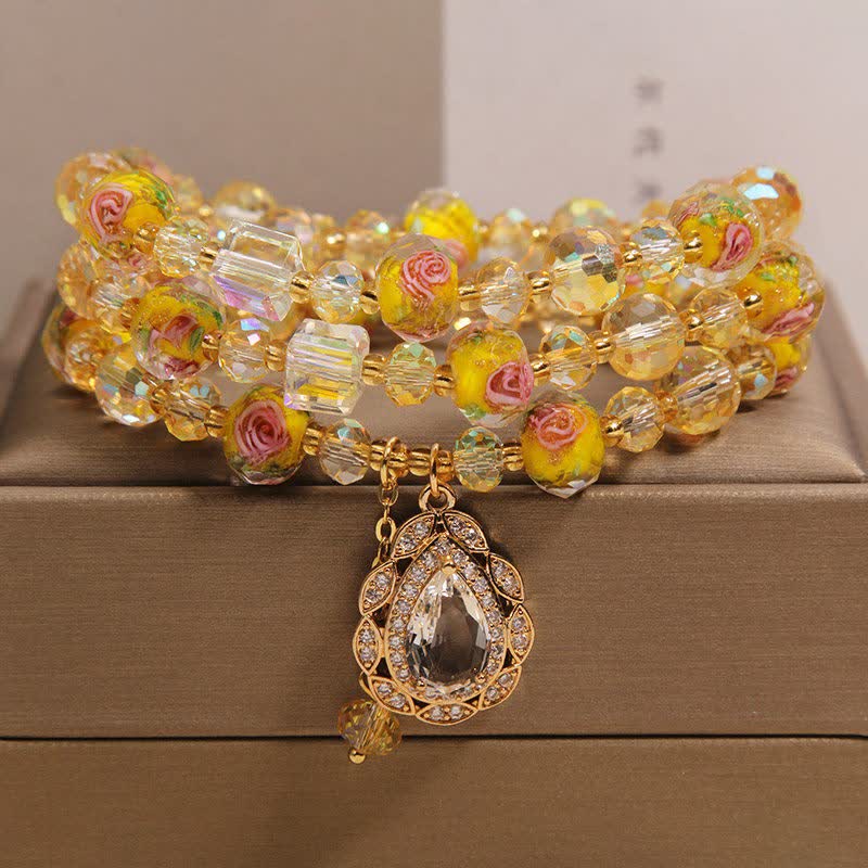 Buddha Stones Pulsera Golden Liuli Glass Rose Garden Teardrop Energy Triple Wrap - Amarillo (Circunferencia de la muñeca: 5,9-6,3 pulgadas / 15-16 cm) - image 9