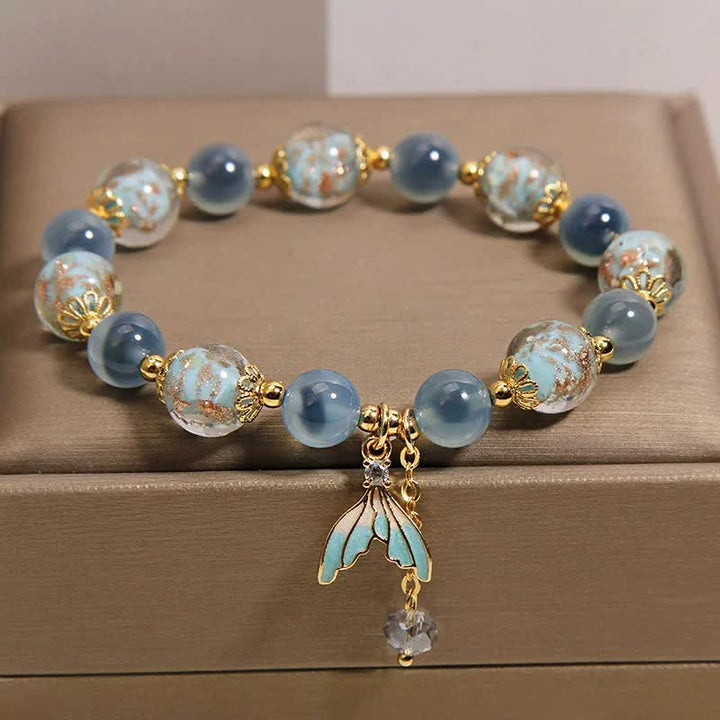 Buddha Stones Pulsera con dije de cola de pez de cuentas de vidrio Liuli de ágata azul caramelo para equilibrio emocional - image 4
