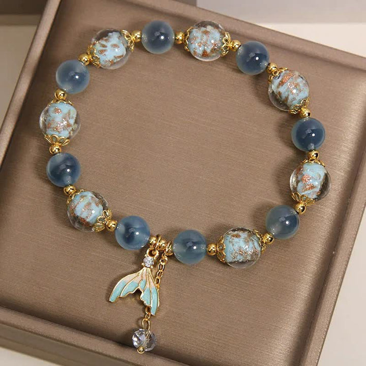 Buddha Stones Pulsera con dije de cola de pez de cuentas de vidrio Liuli de ágata azul caramelo para equilibrio emocional - image 2