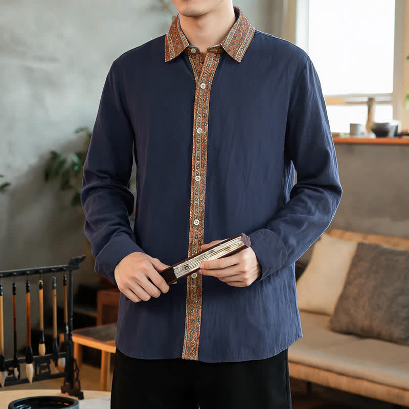 Buddha Stones Camisas de manga larga geométricas con botones, estilo vintage, para hombre, ideales para primavera y otoño. - image 1
