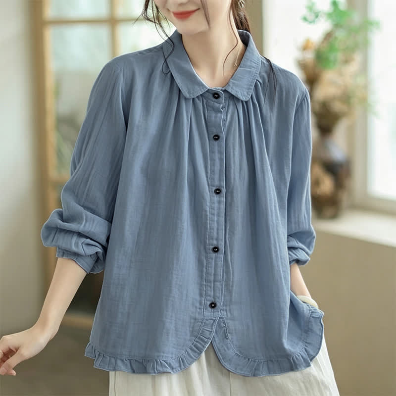 Buddha Stones Camisas de manga larga para mujer, sencillas, minimalistas y con botones, para primavera y otoño. - image 1