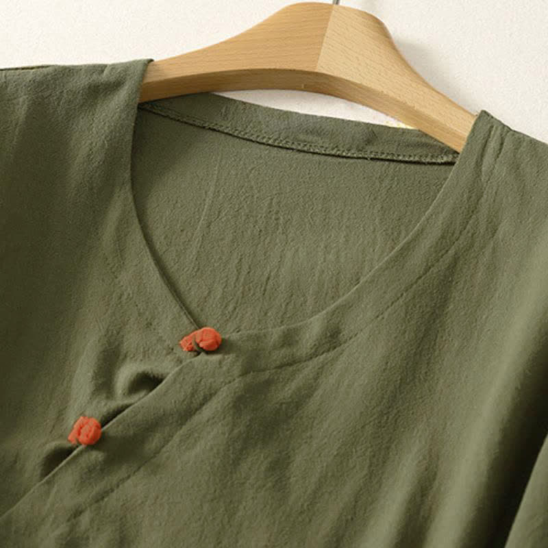 Buddha Stones Camisas de manga larga para mujer Pankou de estilo minimalista Tang para primavera y otoño con bolsillo de parche. - image 1