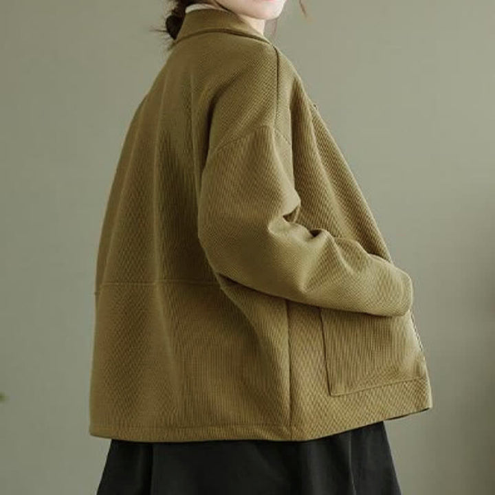 Buddha Stones Chaqueta sencilla de mujer estilo vintage de otoño con botones y bolsillos. - image 4