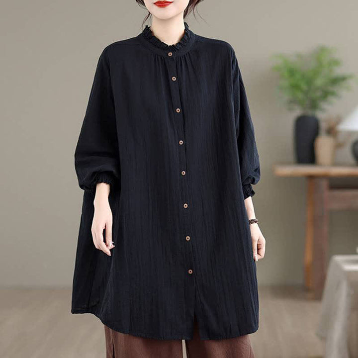 Buddha Stones Camisa túnica de manga larga para mujer, estilo casual vintage, con botones, ideal para primavera y otoño. - Negro - US16, UK/AU20, EU48 (3XL) - image 12