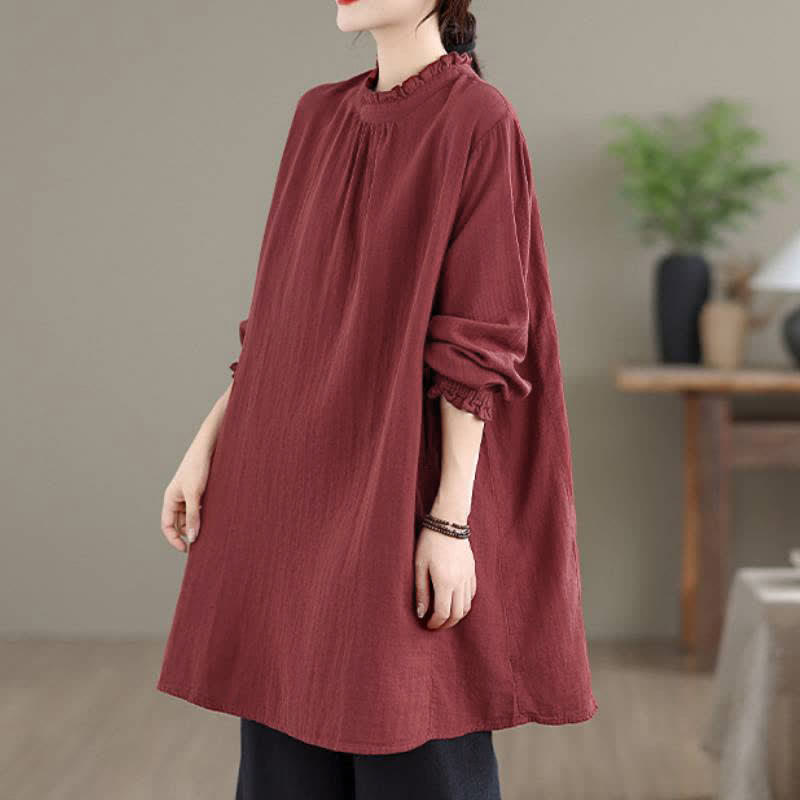 Buddha Stones Camisa túnica de manga larga para mujer, estilo casual vintage, con botones, ideal para primavera y otoño. - image 3