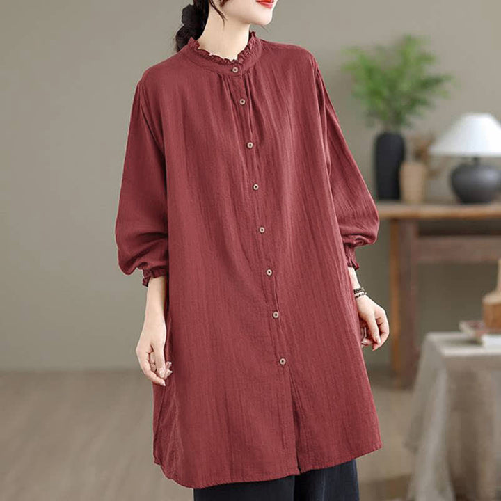 Buddha Stones Camisa túnica de manga larga para mujer, estilo casual vintage, con botones, ideal para primavera y otoño. - image 2