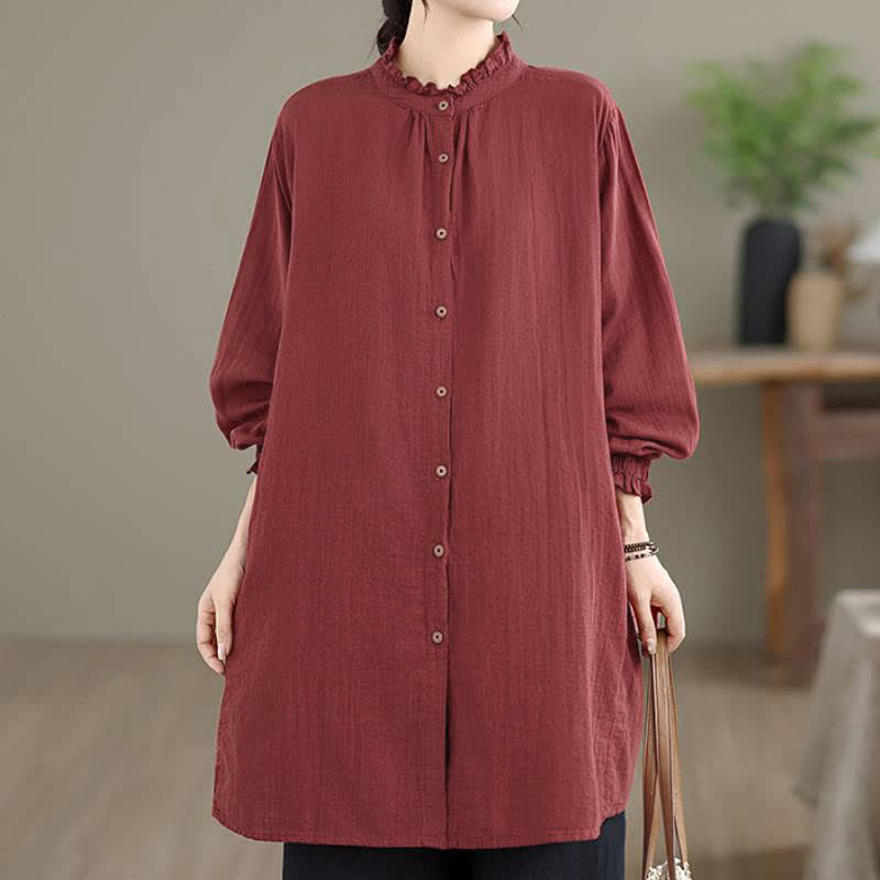 Buddha Stones Camisa túnica de manga larga para mujer, estilo casual vintage, con botones, ideal para primavera y otoño. - Ladrillo refractario - US16, UK/AU20, EU48 (3XL) - image 0
