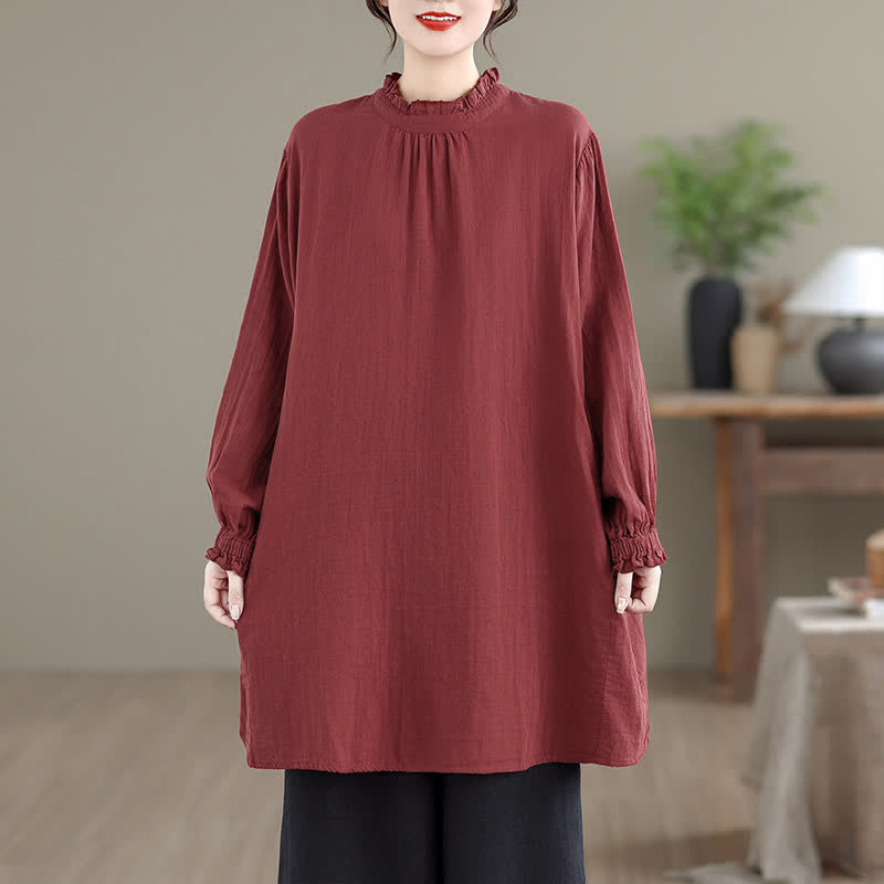 Buddha Stones Camisa túnica de manga larga para mujer, estilo casual vintage, con botones, ideal para primavera y otoño. - image 1