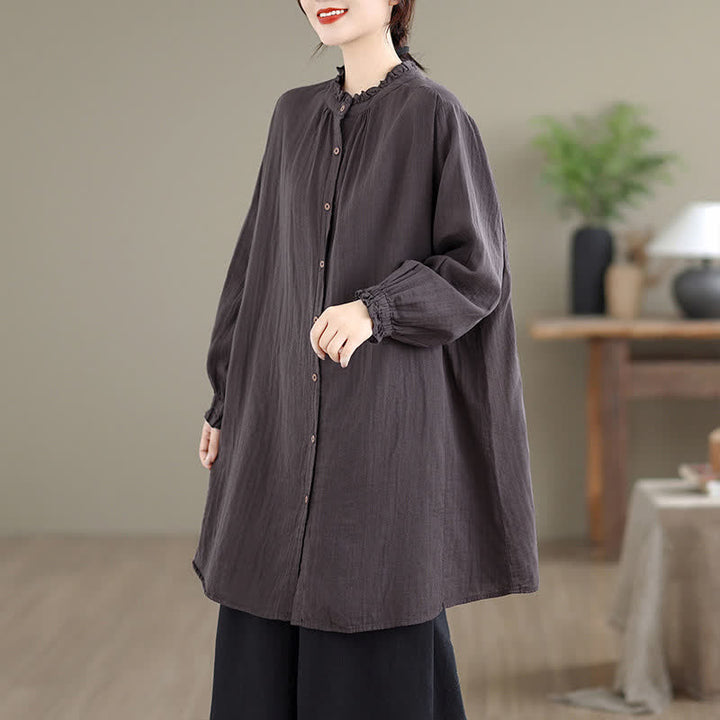 Buddha Stones Camisa túnica de manga larga para mujer, estilo casual vintage, con botones, ideal para primavera y otoño. - Marrón silla de montar - US16, UK/AU20, EU48 (3XL) - image 19