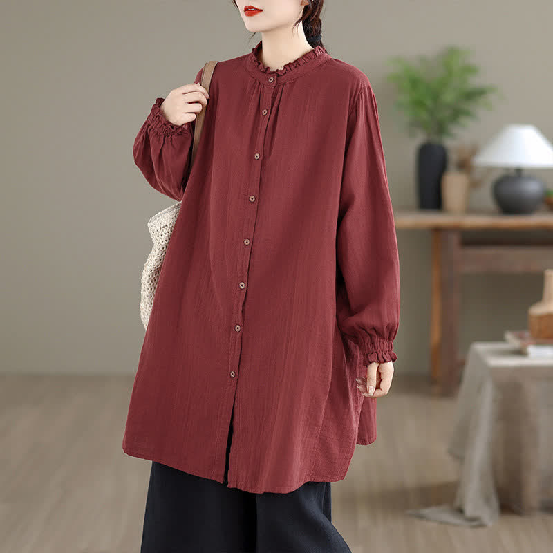 Buddha Stones Camisa túnica de manga larga para mujer, estilo casual vintage, con botones, ideal para primavera y otoño. - image 5