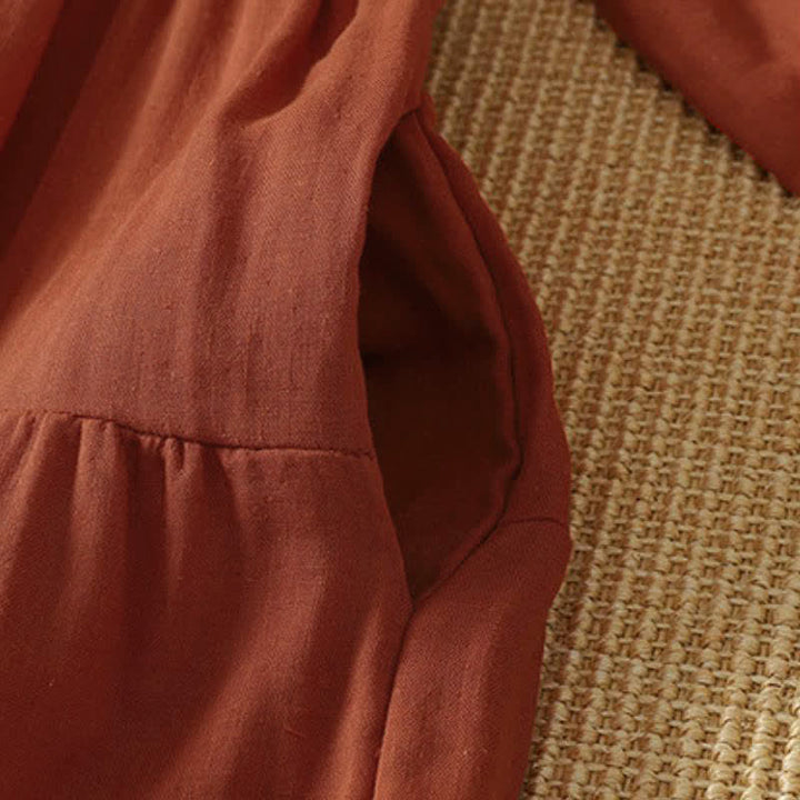 Buddha Stones Vestido largo de manga larga para mujer, estilo bohemio vintage de otoño, con cuello en V y bolsillo. - image 4
