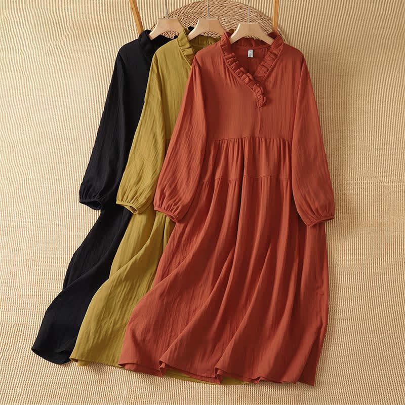 Buddha Stones Vestido largo de manga larga para mujer, estilo bohemio vintage de otoño, con cuello en V y bolsillo. - image 14