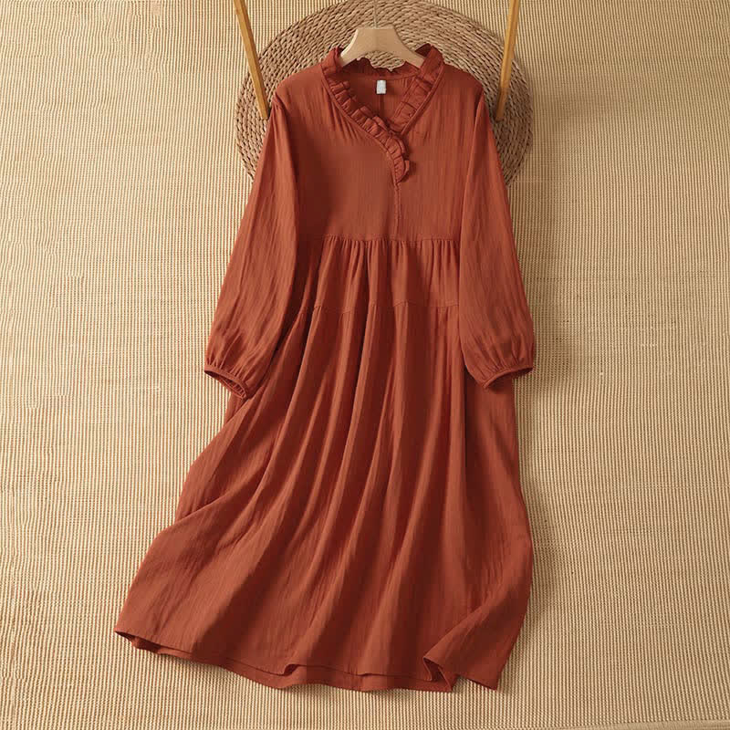 Buddha Stones Vestido largo de manga larga para mujer, estilo bohemio vintage de otoño, con cuello en V y bolsillo. - Coral - US14, UK/AU18, EU46 (2XL) - image 0