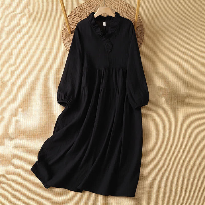 Buddha Stones Vestido largo de manga larga para mujer, estilo bohemio vintage de otoño, con cuello en V y bolsillo. - Negro - US14, UK/AU18, EU46 (2XL) - image 11