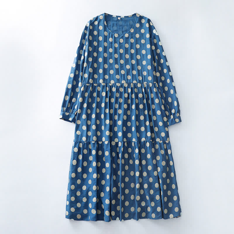 Buddha Stones Vestido de mujer informal de primavera estilo vintage, azul y blanco con lunares, manga larga y bolsillos. - Azul acero - US12, UK/AU16, EU44 (2XL) - image 0