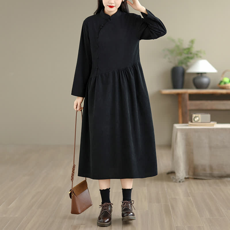 Buddha Stones Vestido largo de manga larga para mujer, de estilo vintage Tang, con botones de rana y bolsillo. - image 13