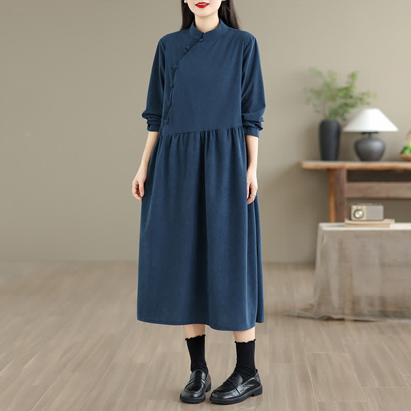 Buddha Stones Vestido largo de manga larga para mujer, de estilo vintage Tang, con botones de rana y bolsillo. - image 1