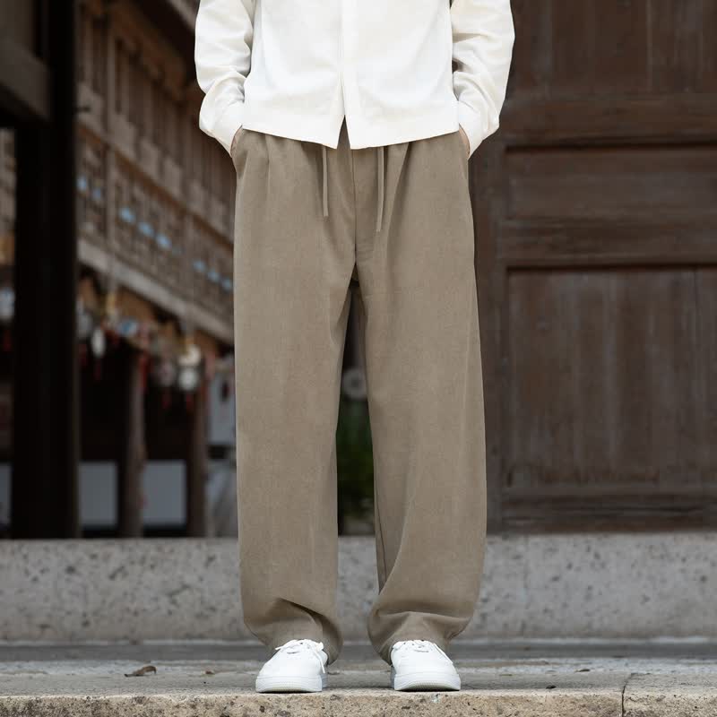 Buddha Stones Pantalones de pana de corte recto para hombre, estilo casual de otoño/invierno, minimalistas, con cordón ajustable y bolsillo. - BurlyWood - US/UK/AU48, EU58 (5XL) - image 0