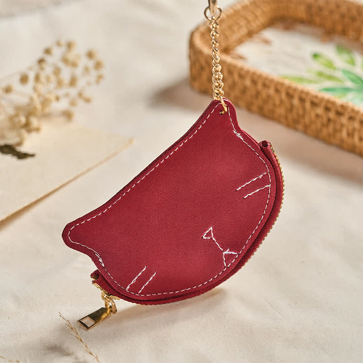 Buddha Stones Bolso de mano vintage con forma de gato, cremallera y dije de cuero. - image 10
