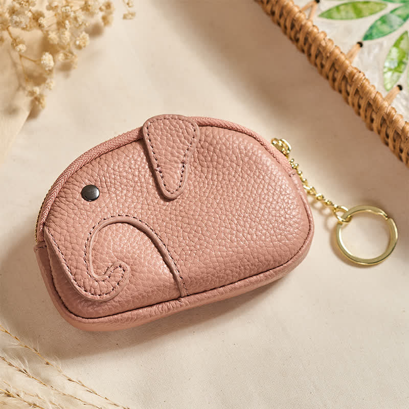 Buddha Stones Minibolso con cremallera de piel sintética con diseño de elefante y sabiduría - Rosa claro (aprox. 12,5 cm × 2 cm × 8,5 cm) - image 0