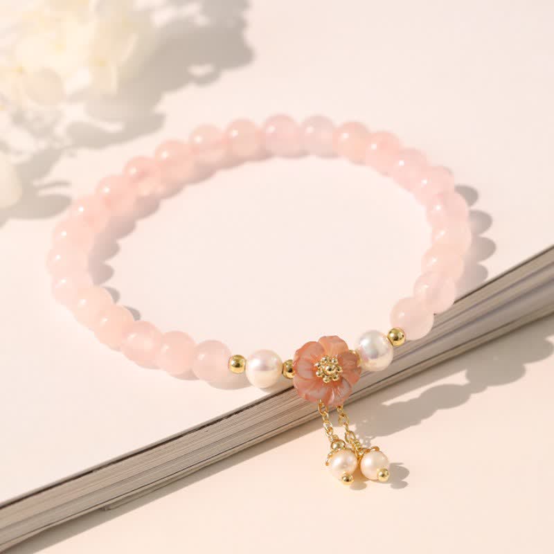 Buddha Stones Pulsera con dije de flor de perlas de cuarzo rosa y amor - image 2
