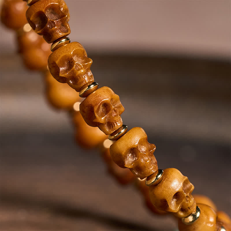 Buddha Stones Pulsera tibetana de nuevo comienzo con calavera de hueso tallada a mano - image 4