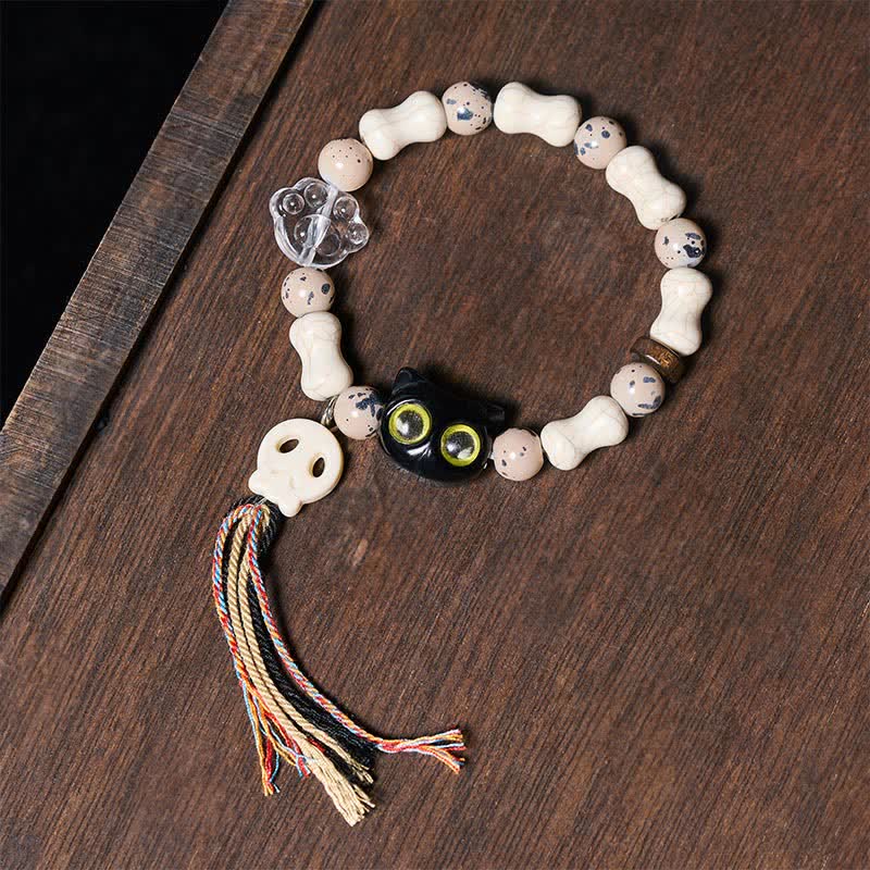 Buddha Stones Pulsera con diseño de calavera de gato y hueso, símbolo de valentía. - Calavera (Cambio ♥ Coraje) - image 0