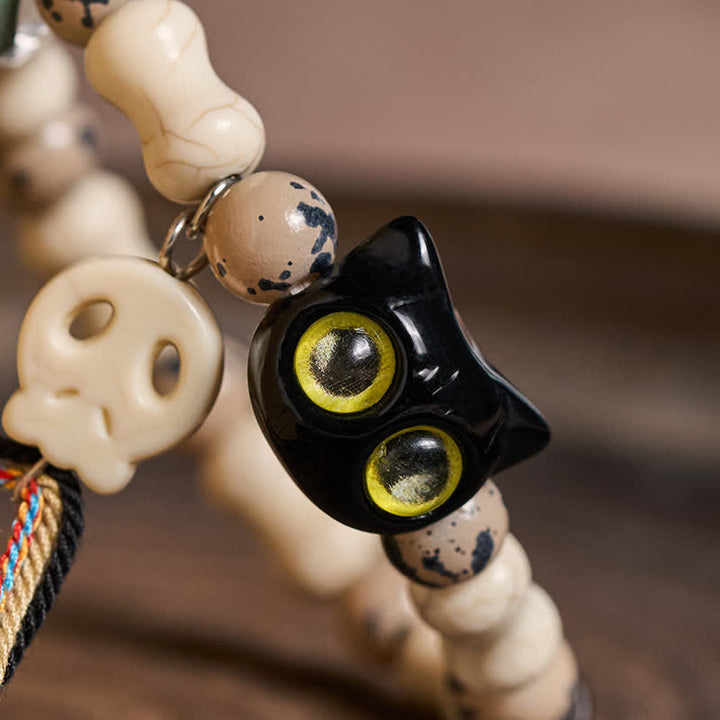 Buddha Stones Pulsera con diseño de calavera de gato y hueso, símbolo de valentía. - image 4