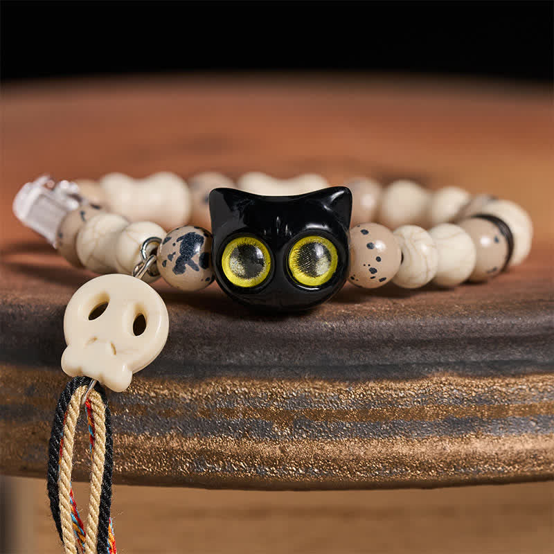 Buddha Stones Pulsera con diseño de calavera de gato y hueso, símbolo de valentía. - image 3